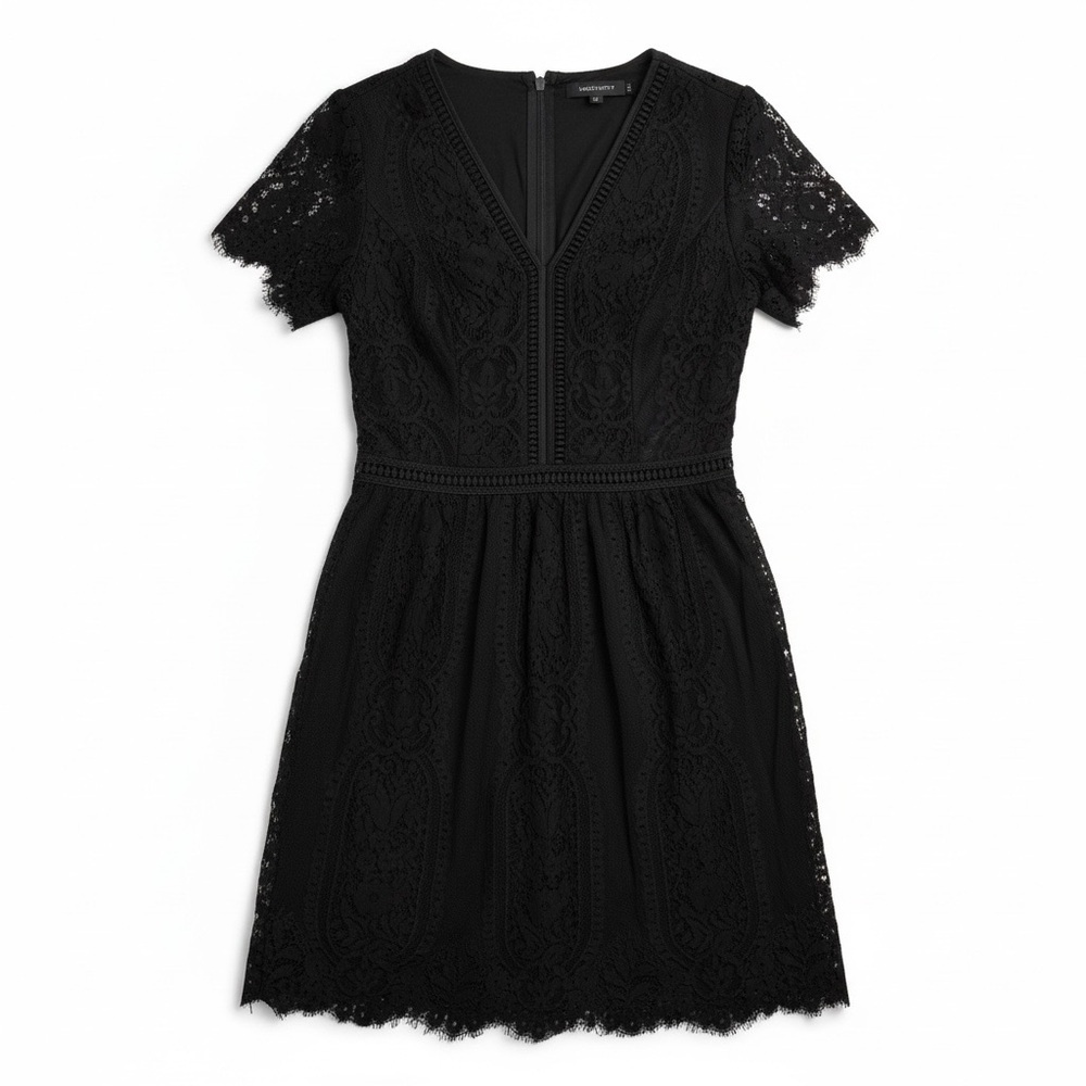 Merokeety Black Lace Fit & Flare Dress | Flutter Sleeve | Size M - Picture 4 of 10